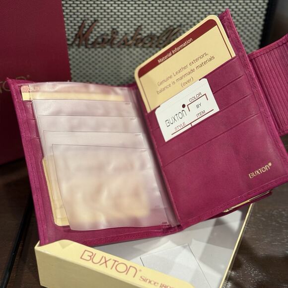 New VTG Buxton Top Grain Cowhide Wallet Womens Genuine Leather Coin Bifold Ruby - Picture 5 of 6